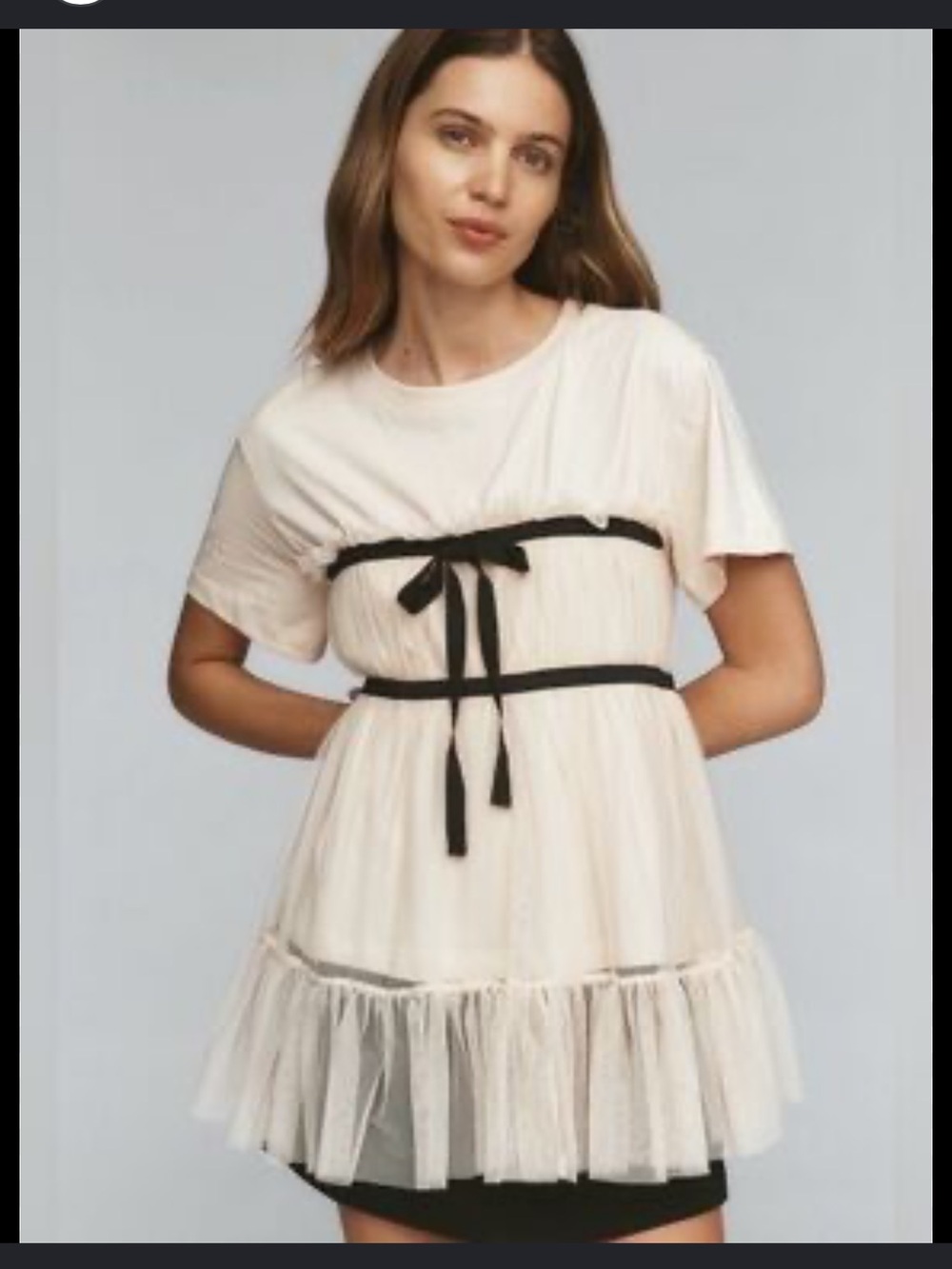 Anthropologie mesh/t shirt Black Ribbon Top